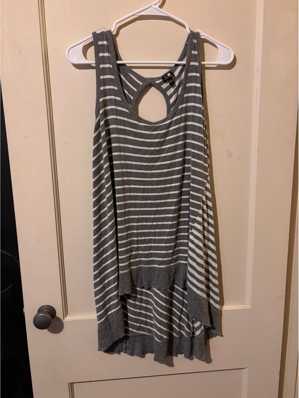 Gray and white striped racerback tank medium